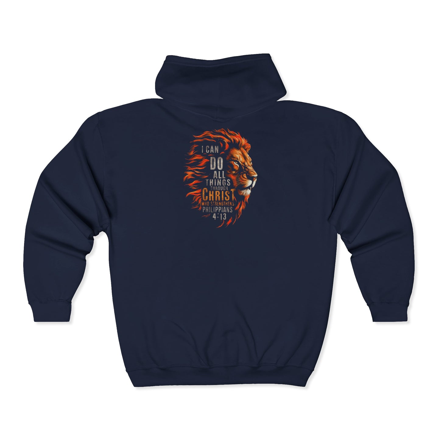 Philippians 4:13 Lion Full Zip Hoodie - Cozy Fall Streetwear Vibe