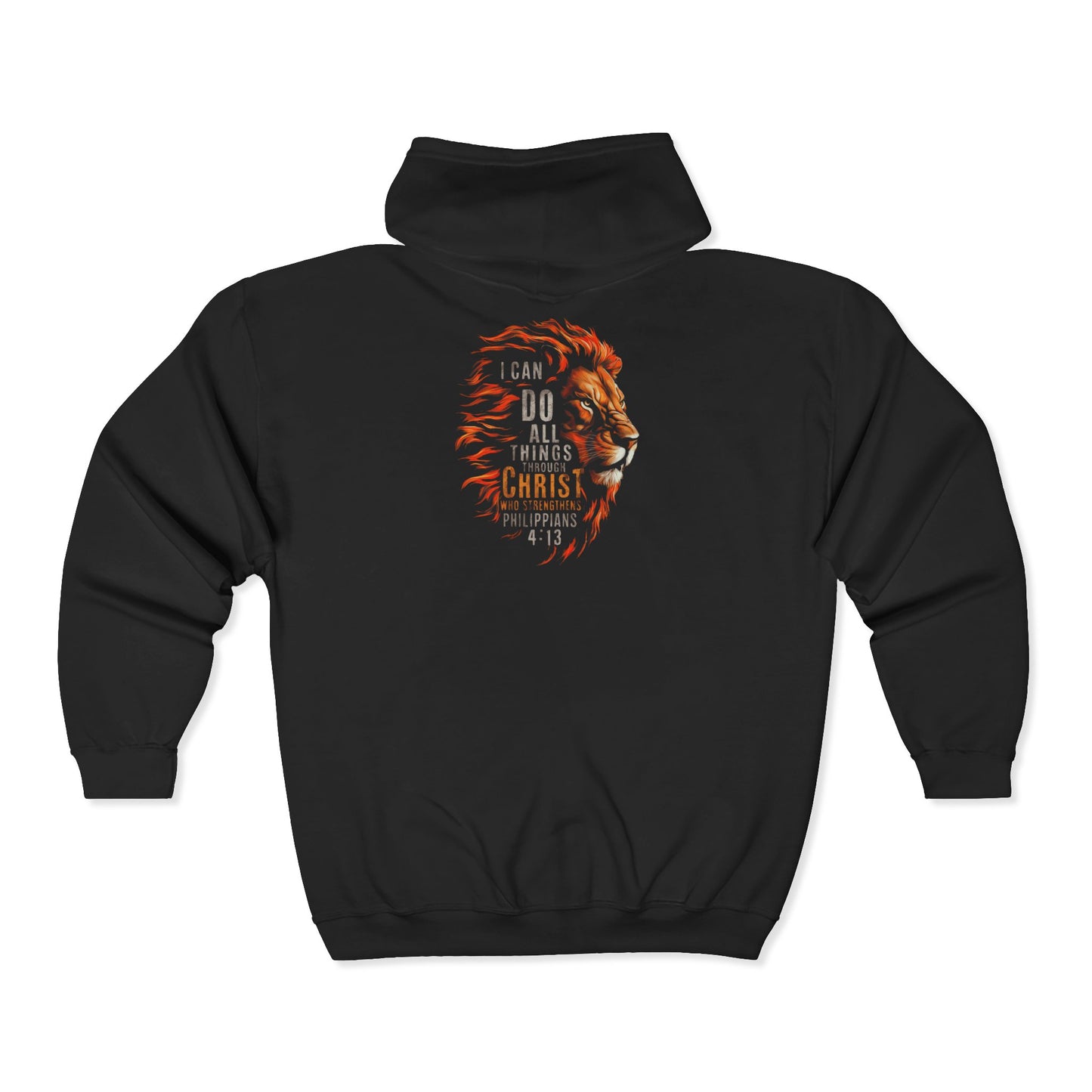 Philippians 4:13 Lion Full Zip Hoodie - Cozy Fall Streetwear Vibe