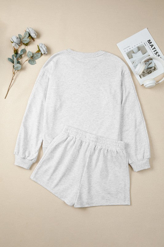 Bow Embroidered Pullover and Shorts Set