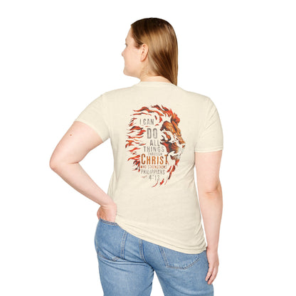 Inspirational Lion Tee | Unisex Softstyle T-Shirt, Christian Apparel, Philippians 4:13