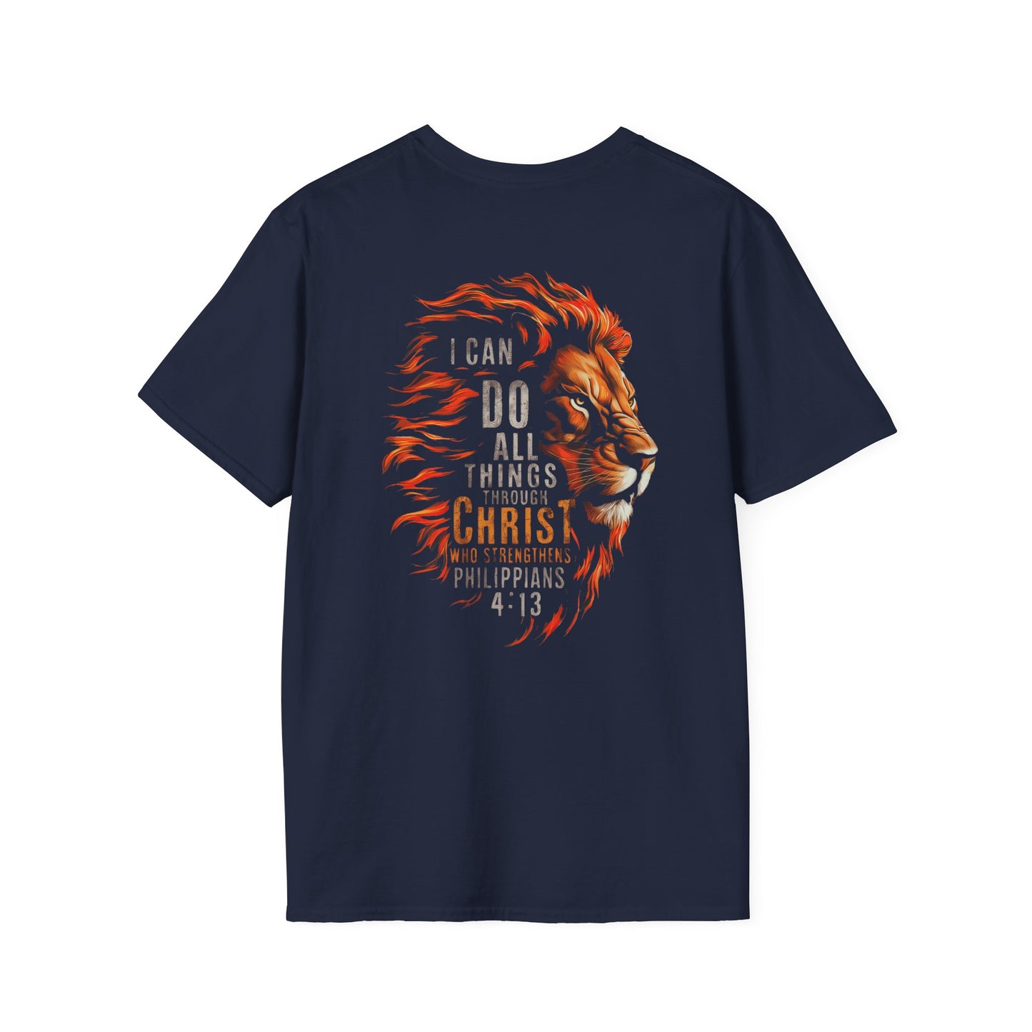 Inspirational Lion Tee | Unisex Softstyle T-Shirt, Christian Apparel, Philippians 4:13