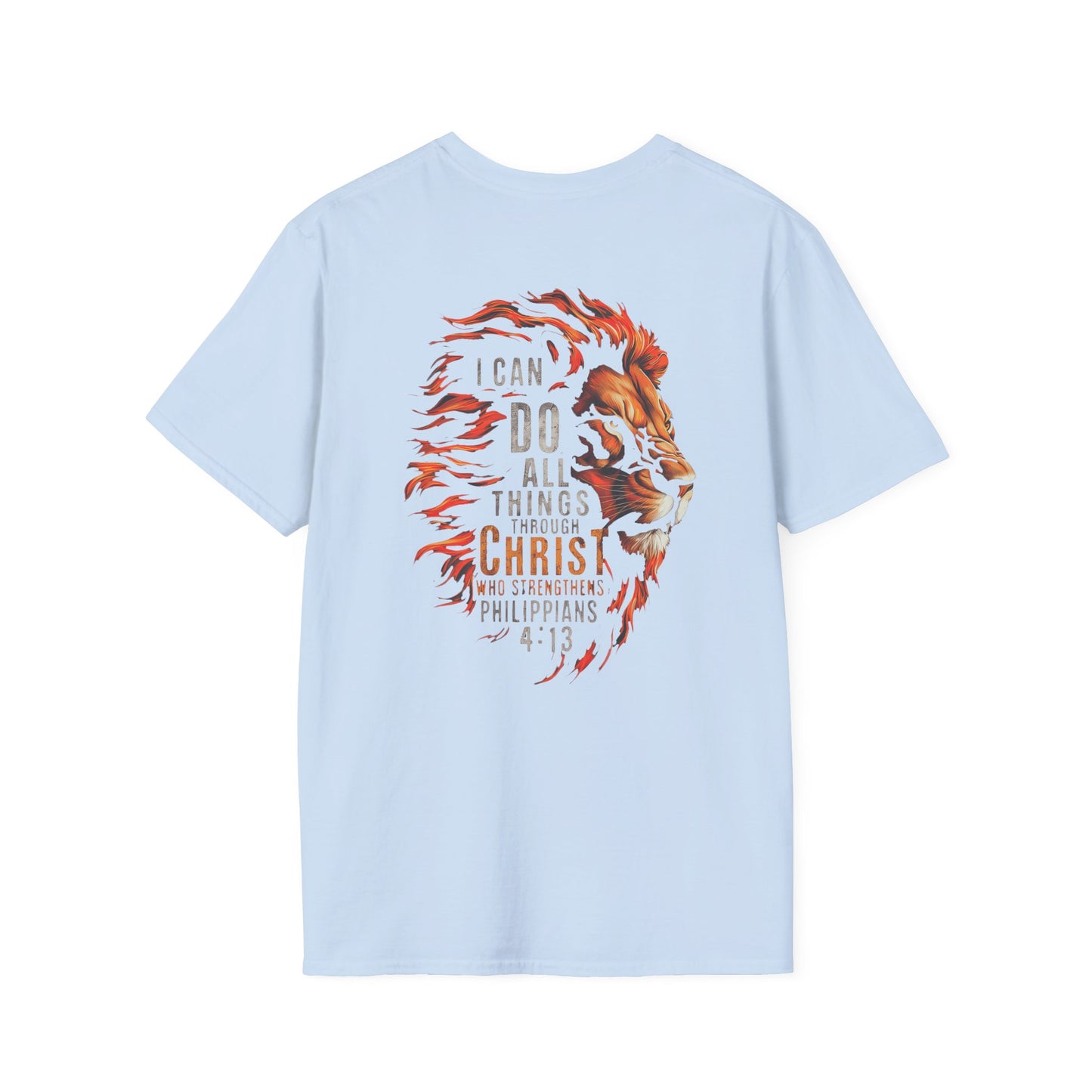 Inspirational Lion Tee | Unisex Softstyle T-Shirt, Christian Apparel, Philippians 4:13