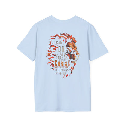Inspirational Lion Tee | Unisex Softstyle T-Shirt, Christian Apparel, Philippians 4:13