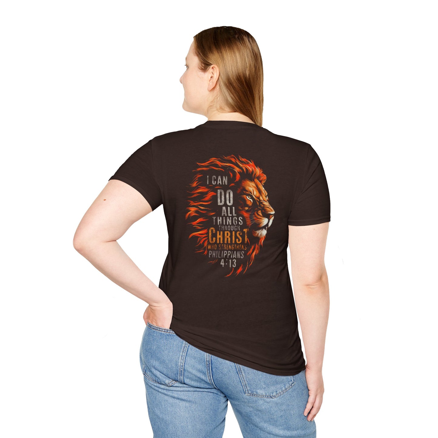 Inspirational Lion Tee | Unisex Softstyle T-Shirt, Christian Apparel, Philippians 4:13