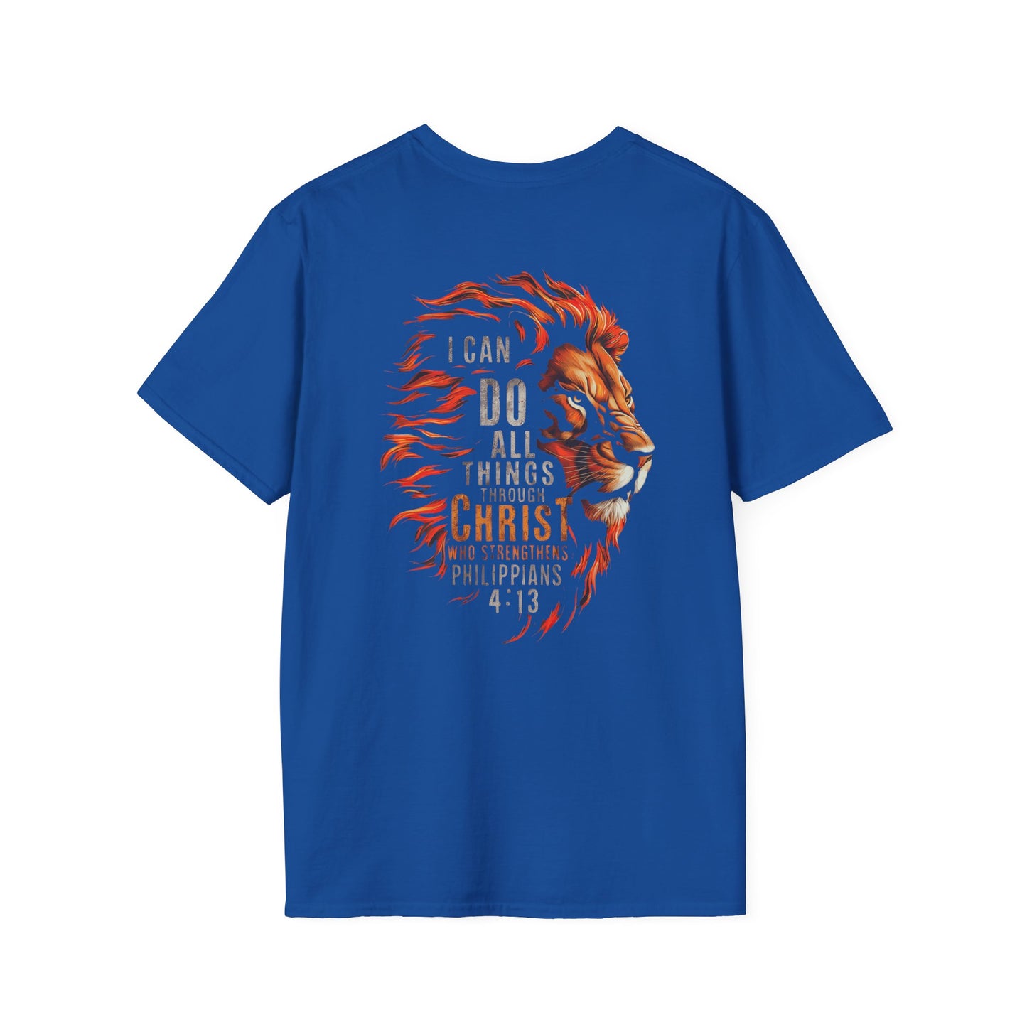 Inspirational Lion Tee | Unisex Softstyle T-Shirt, Christian Apparel, Philippians 4:13
