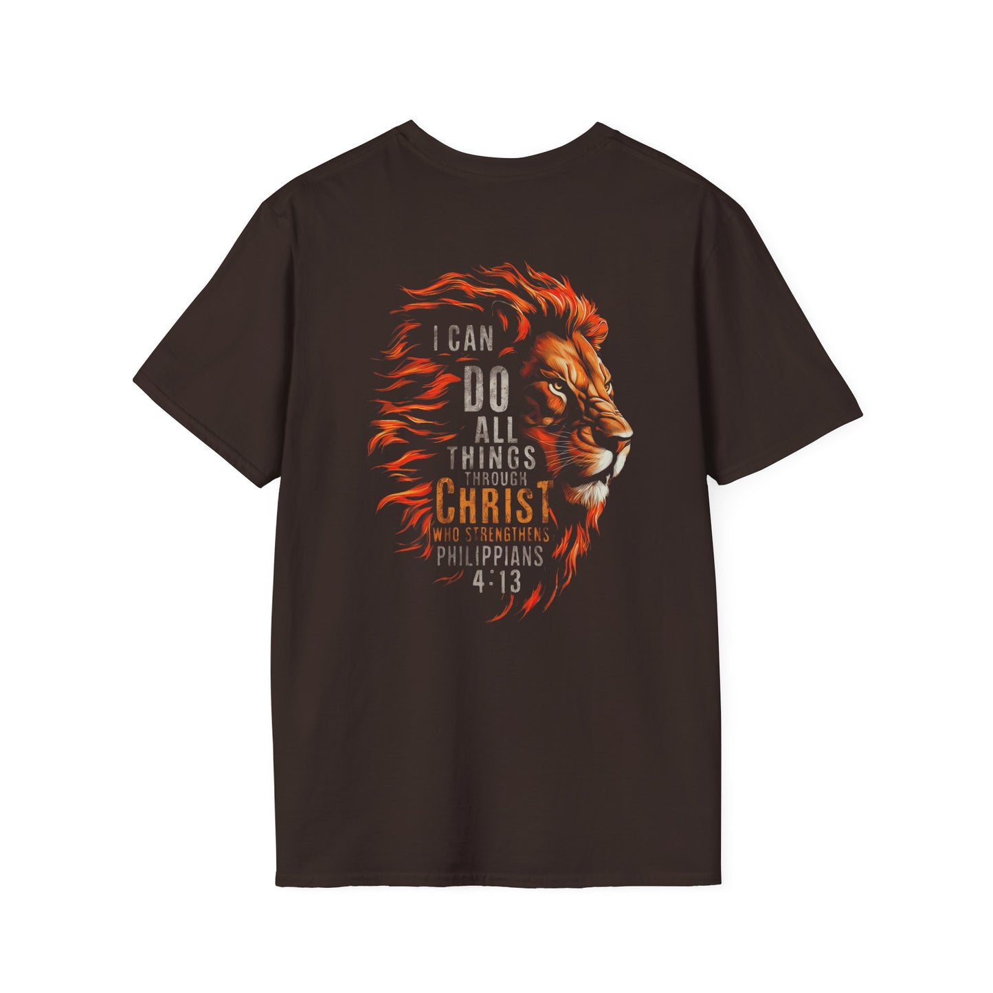 Inspirational Lion Tee | Unisex Softstyle T-Shirt, Christian Apparel, Philippians 4:13