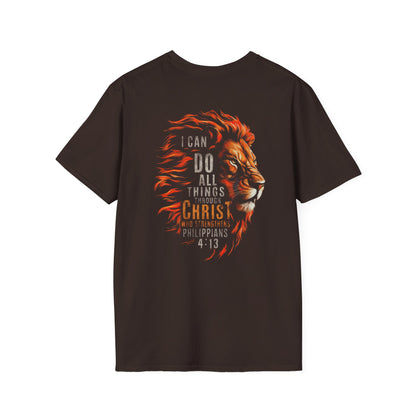 Inspirational Lion Tee | Unisex Softstyle T-Shirt, Christian Apparel, Philippians 4:13