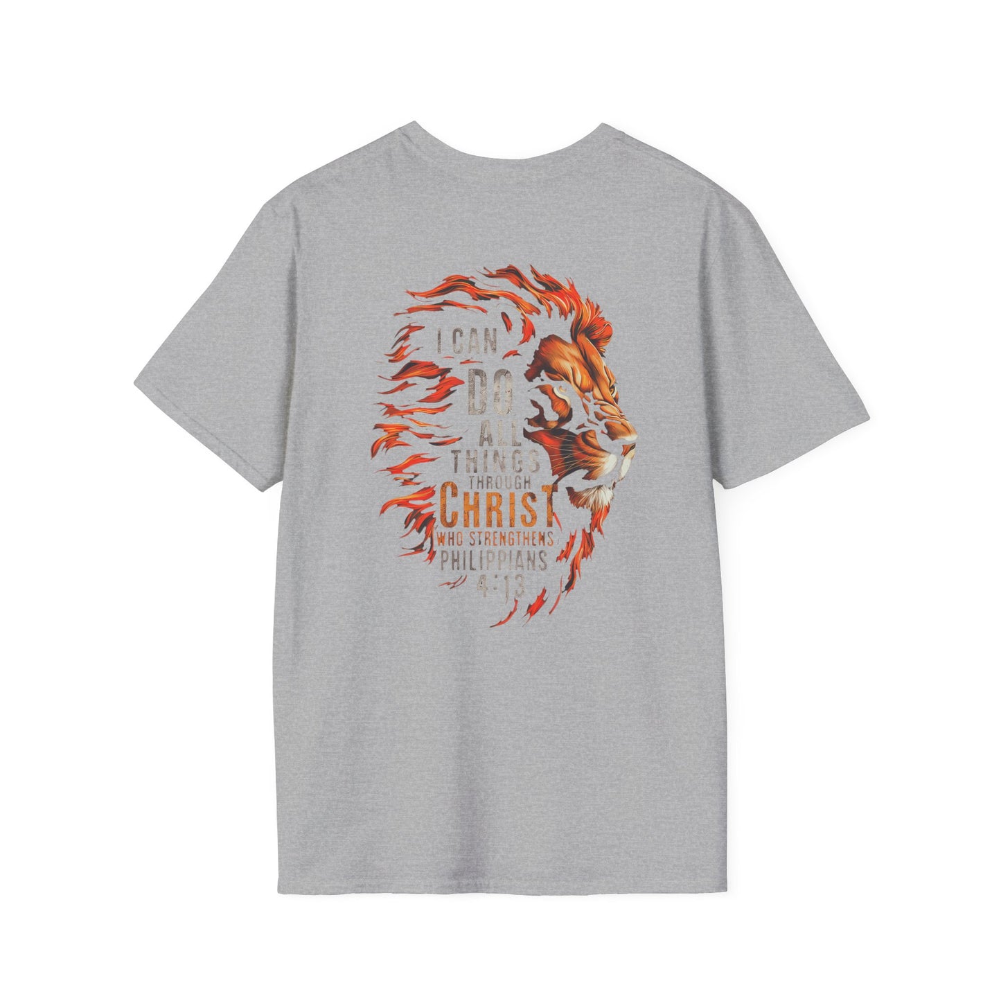 Inspirational Lion Tee | Unisex Softstyle T-Shirt, Christian Apparel, Philippians 4:13