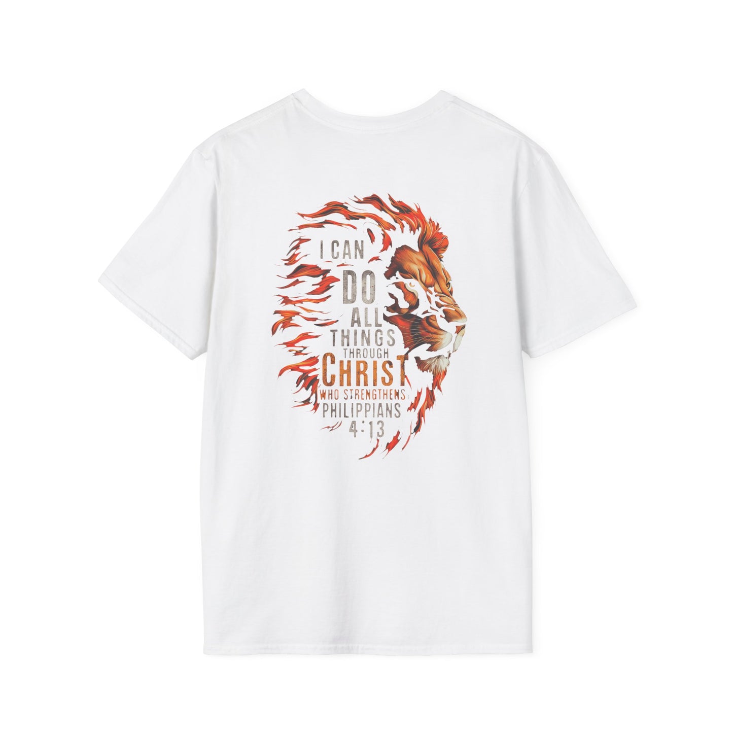 Inspirational Lion Tee | Unisex Softstyle T-Shirt, Christian Apparel, Philippians 4:13