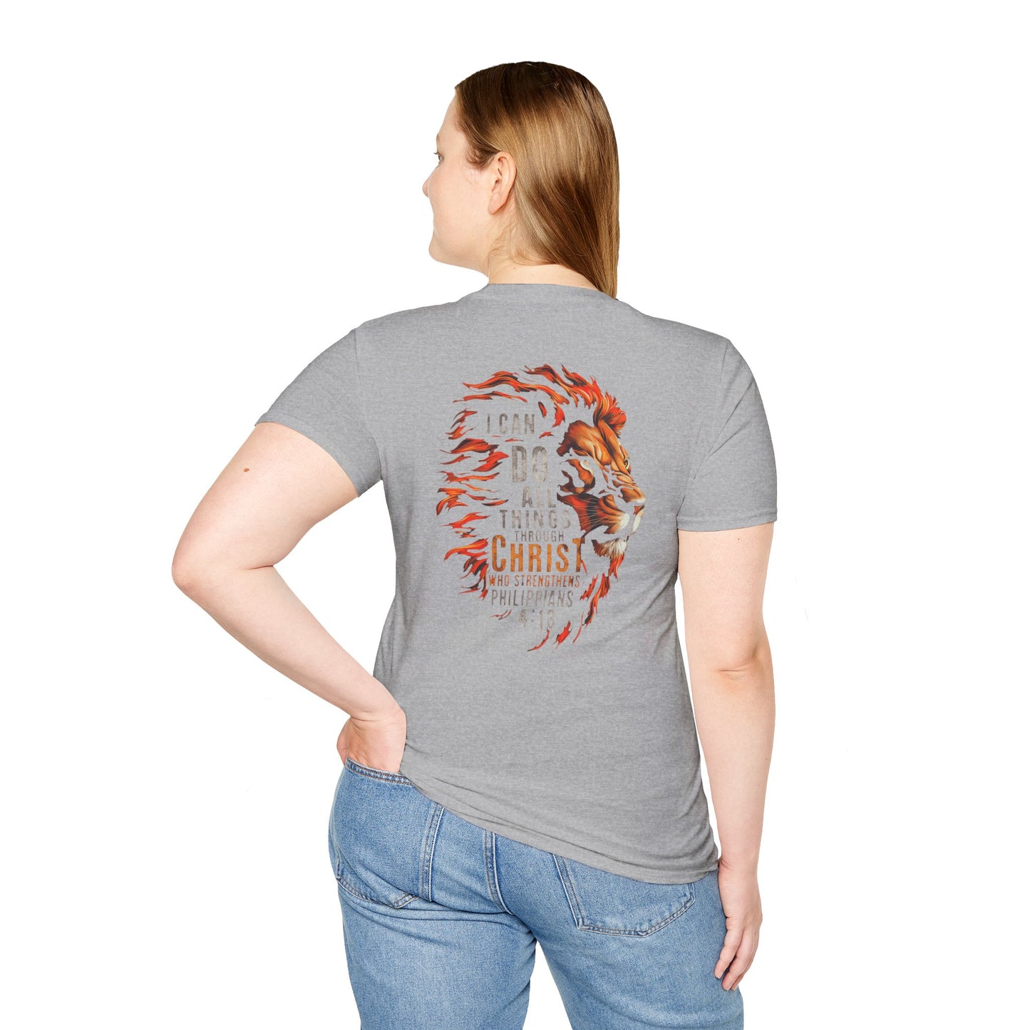 Inspirational Lion Tee | Unisex Softstyle T-Shirt, Christian Apparel, Philippians 4:13
