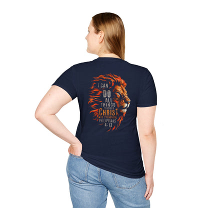 Inspirational Lion Tee | Unisex Softstyle T-Shirt, Christian Apparel, Philippians 4:13