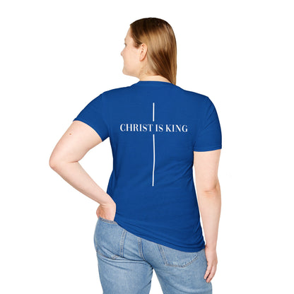 Christ is King Crossed Unisex Softstyle T-Shirt - Faith Apparel and Christian Gift