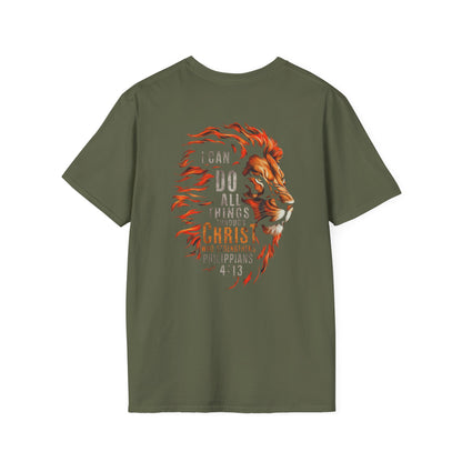 Inspirational Lion Tee | Unisex Softstyle T-Shirt, Christian Apparel, Philippians 4:13
