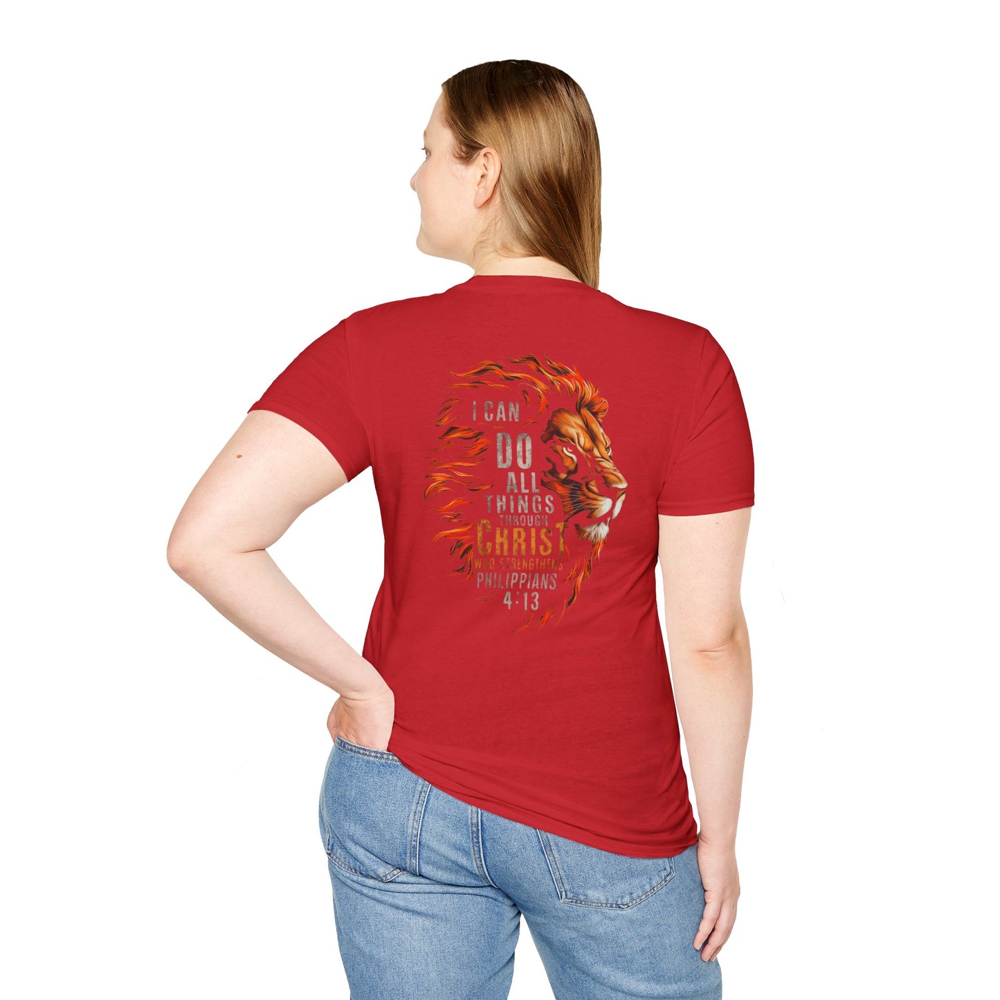 Inspirational Lion Tee | Unisex Softstyle T-Shirt, Christian Apparel, Philippians 4:13