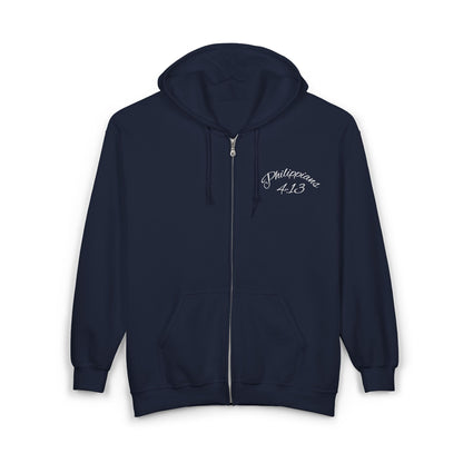 Philippians 4:13 Lion Full Zip Hoodie - Cozy Fall Streetwear Vibe