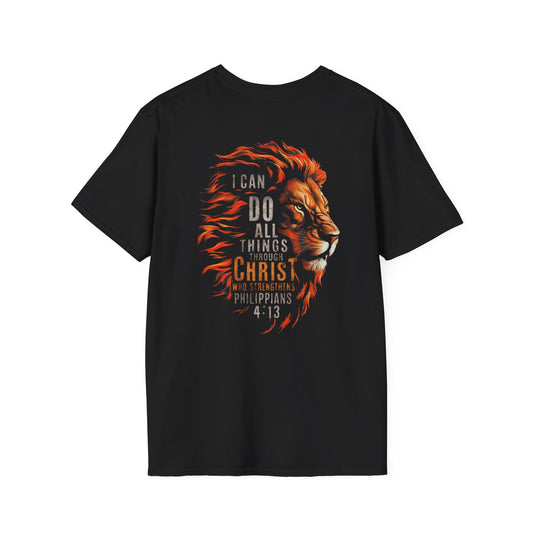 Inspirational Lion Tee | Unisex Softstyle T-Shirt, Christian Apparel, Philippians 4:13