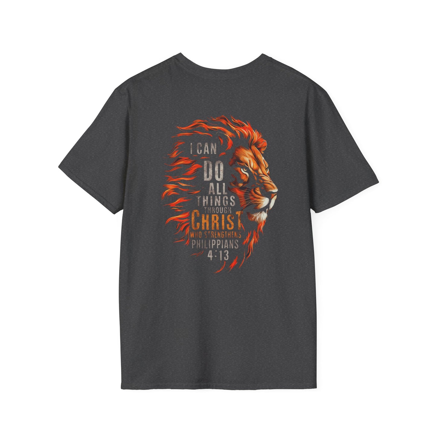Inspirational Lion Tee | Unisex Softstyle T-Shirt, Christian Apparel, Philippians 4:13