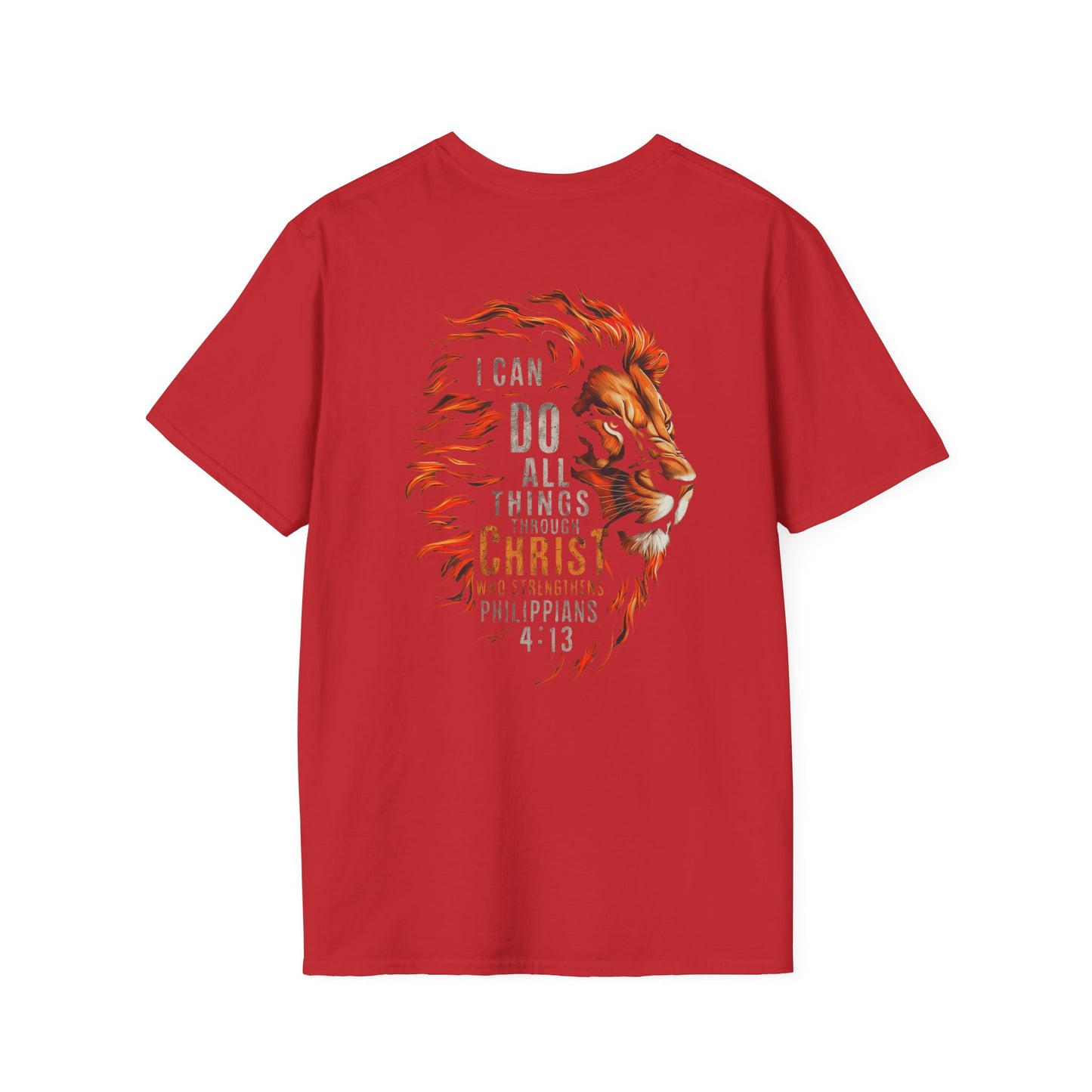 Inspirational Lion Tee | Unisex Softstyle T-Shirt, Christian Apparel, Philippians 4:13