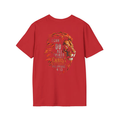 Inspirational Lion Tee | Unisex Softstyle T-Shirt, Christian Apparel, Philippians 4:13