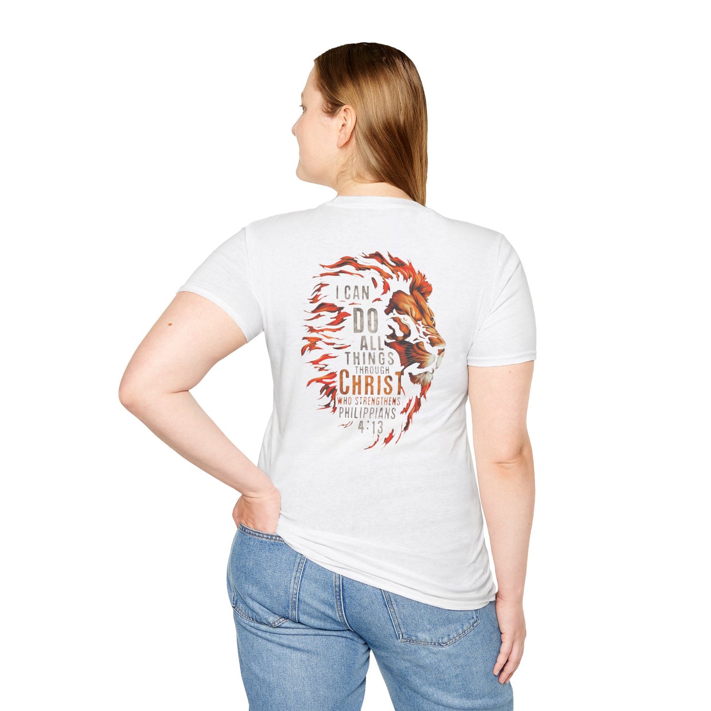 Inspirational Lion Tee | Unisex Softstyle T-Shirt, Christian Apparel, Philippians 4:13