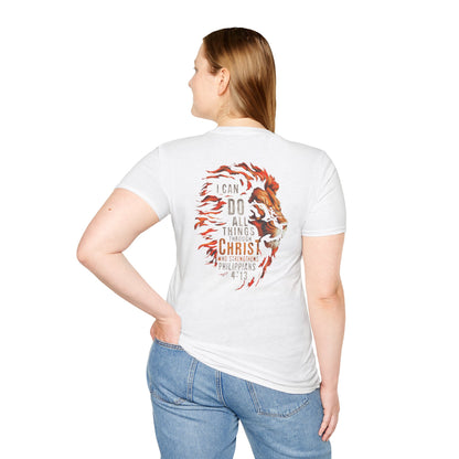 Inspirational Lion Tee | Unisex Softstyle T-Shirt, Christian Apparel, Philippians 4:13