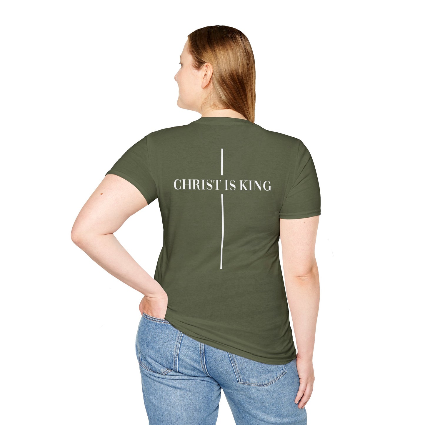 Christ is King Crossed Unisex Softstyle T-Shirt - Faith Apparel and Christian Gift