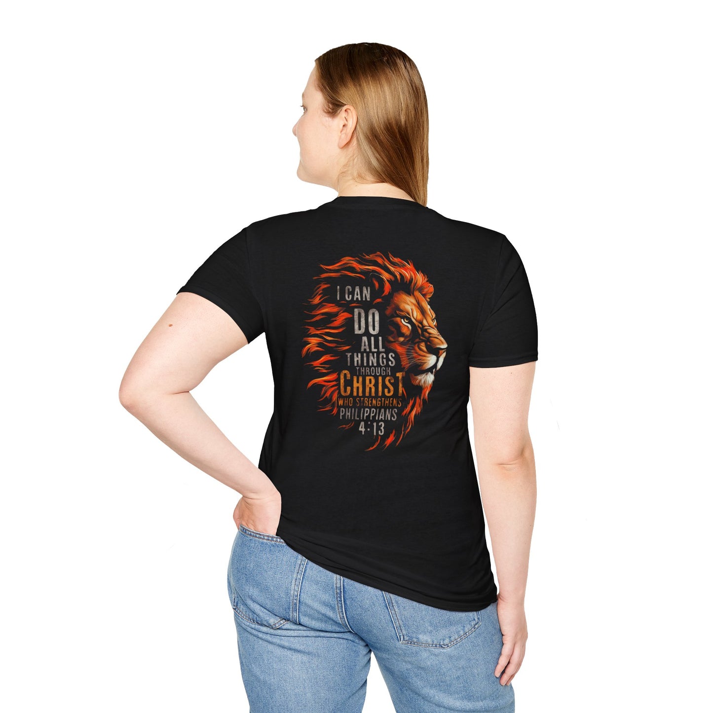 Inspirational Lion Tee | Unisex Softstyle T-Shirt, Christian Apparel, Philippians 4:13