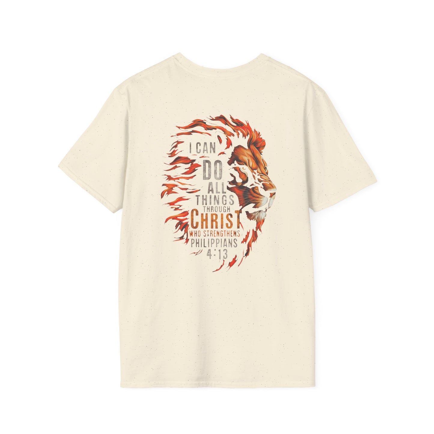 Inspirational Lion Tee | Unisex Softstyle T-Shirt, Christian Apparel, Philippians 4:13