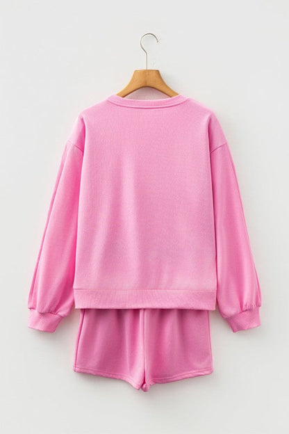 Bow Embroidered Pullover and Shorts Set