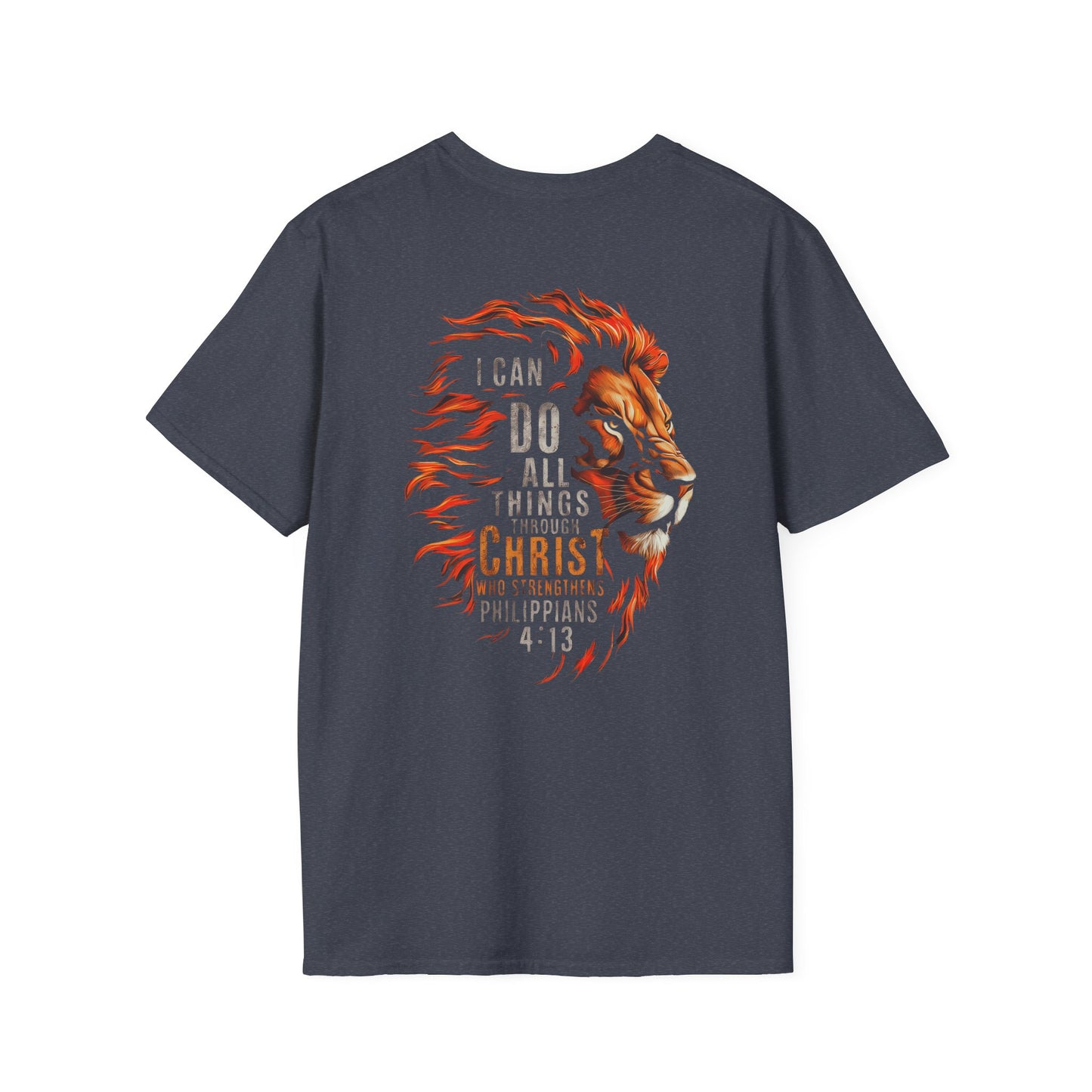 Inspirational Lion Tee | Unisex Softstyle T-Shirt, Christian Apparel, Philippians 4:13