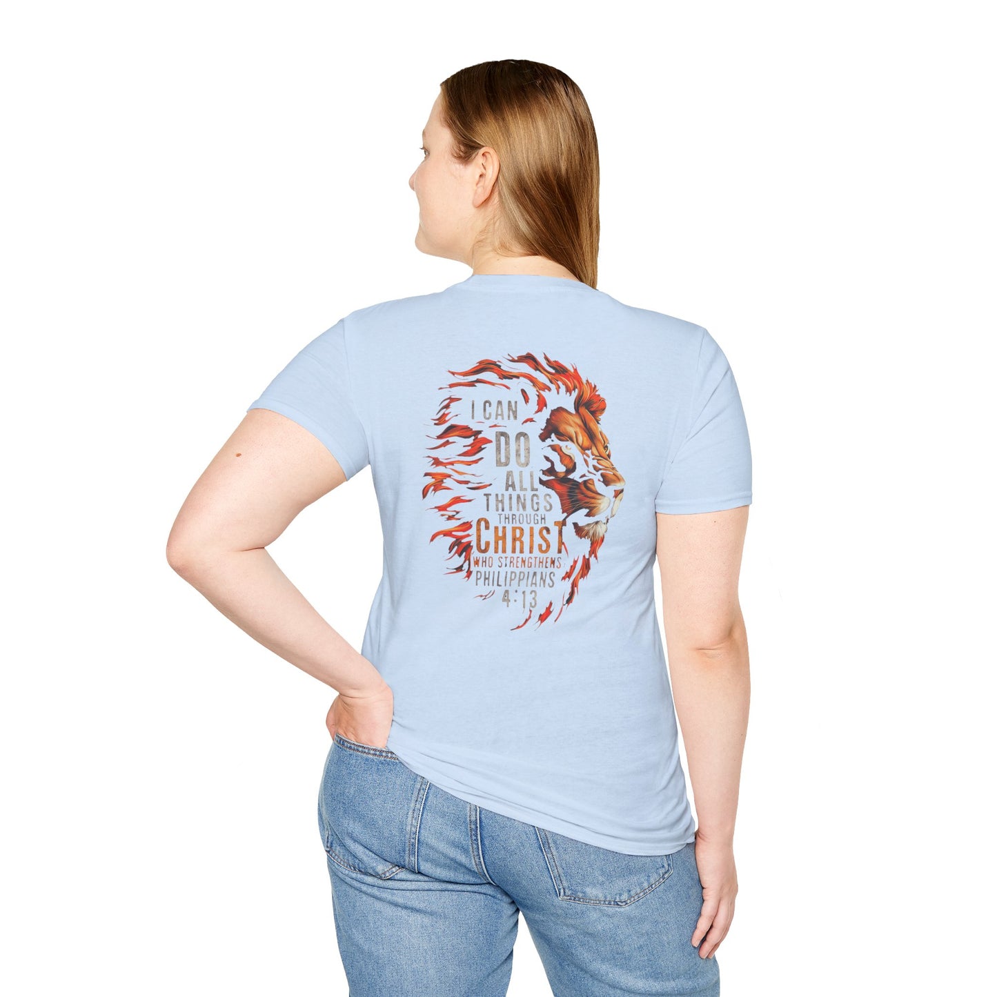 Inspirational Lion Tee | Unisex Softstyle T-Shirt, Christian Apparel, Philippians 4:13