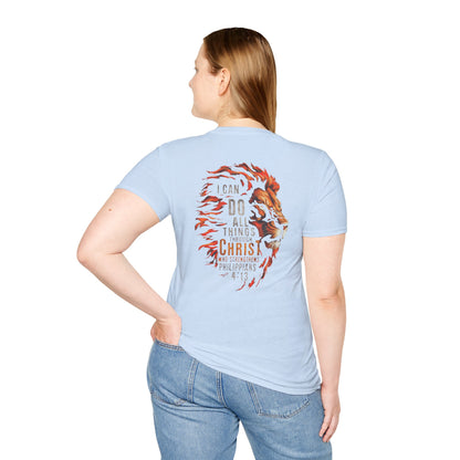 Inspirational Lion Tee | Unisex Softstyle T-Shirt, Christian Apparel, Philippians 4:13