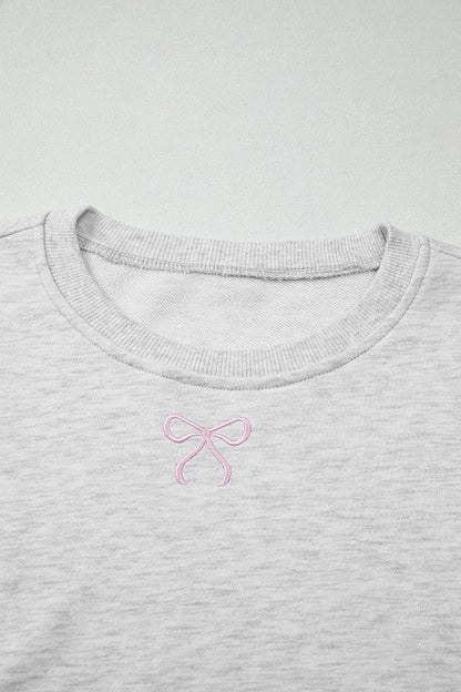 Bow Embroidered Pullover and Shorts Set