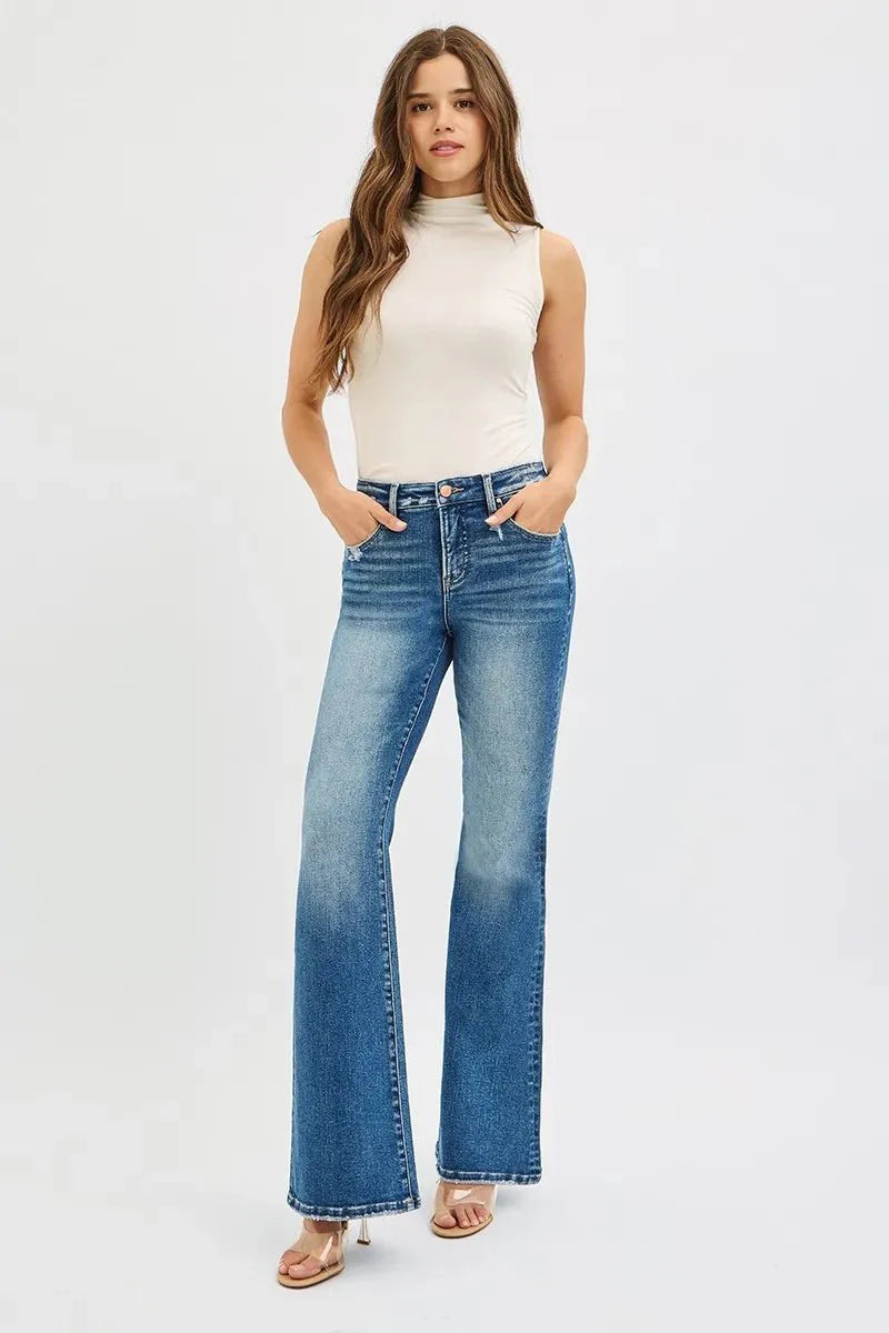RISEN Full Size Tummy Control High Rise Flare Jeans Plus Size